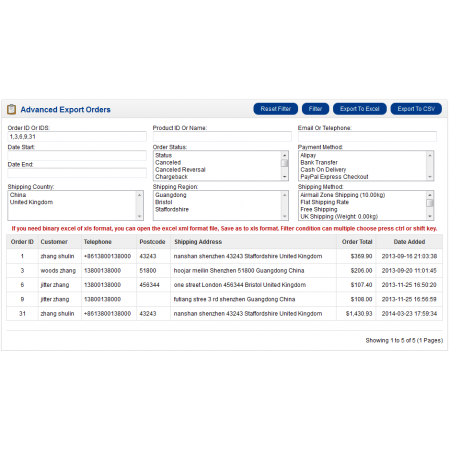 Advanced Export Orders To Excel Or CSV For OpenCart