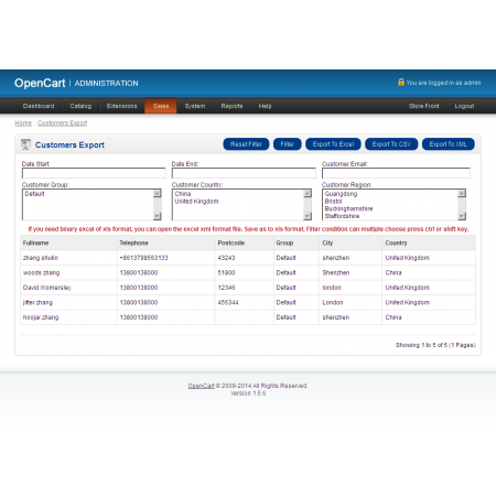 Export Customers To Excel OR XML OR CSV (VQMOD)  For OpenCart