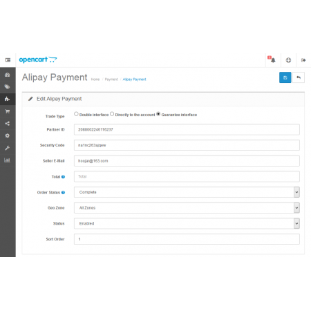 Alipay Cross Border Website For OpenCart V2