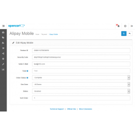 Alipay Mobile For OpenCart V2