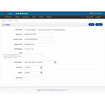 Alipay Payment Method For HeCart